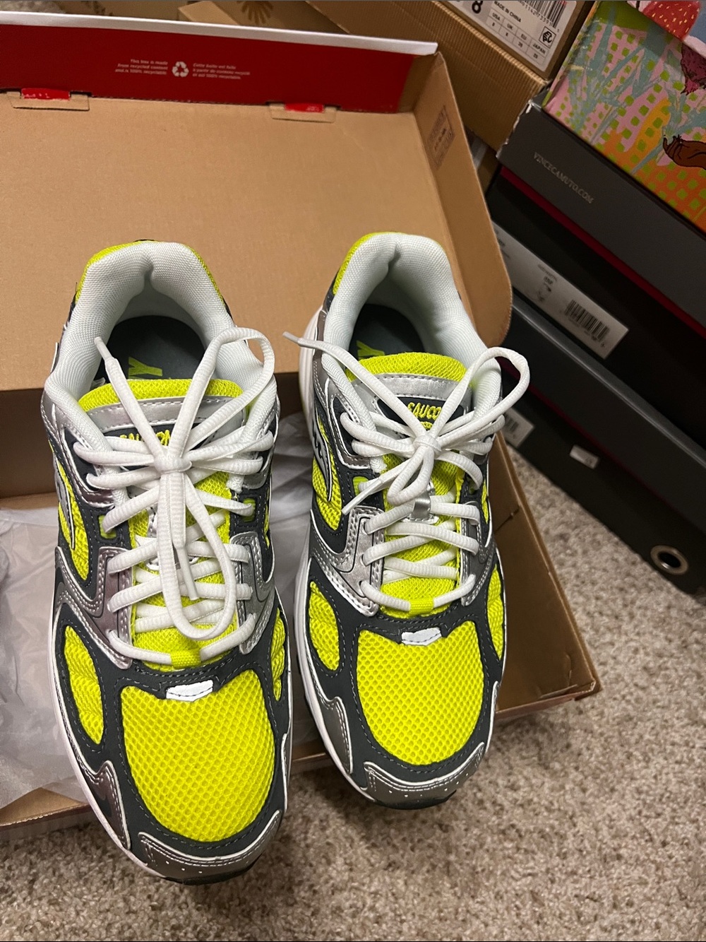 Saucony Neon Yellow and Gray Women's Running Sneakers